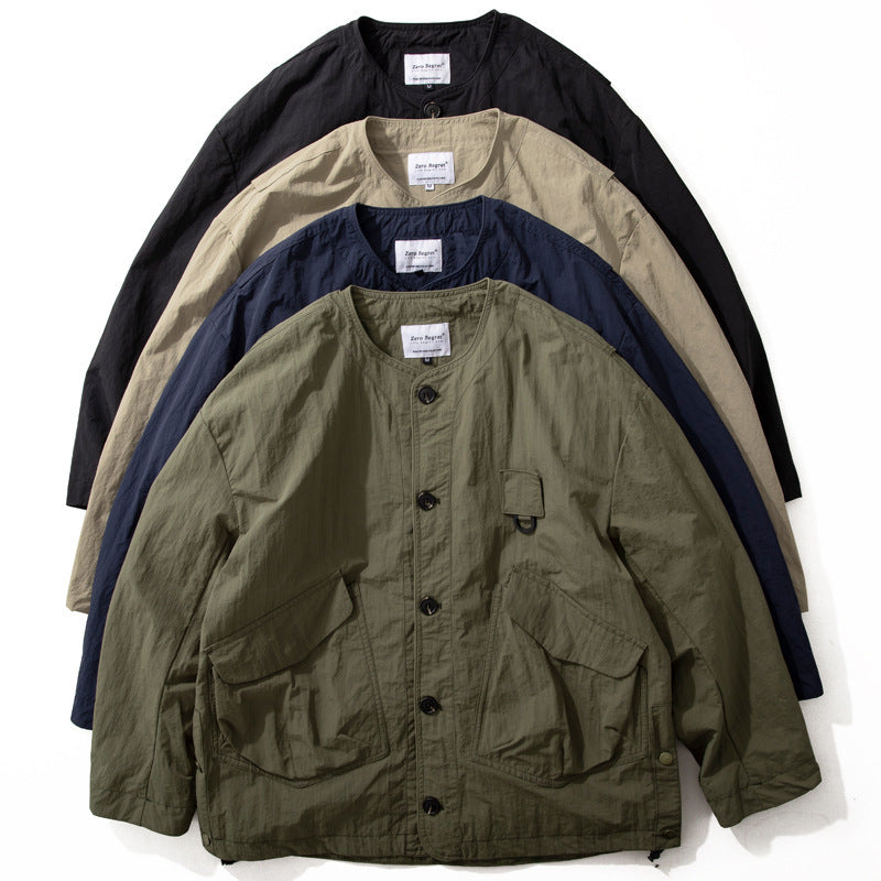 Men's Loose Collarless Waterproof Japanese Workwear Jacket
