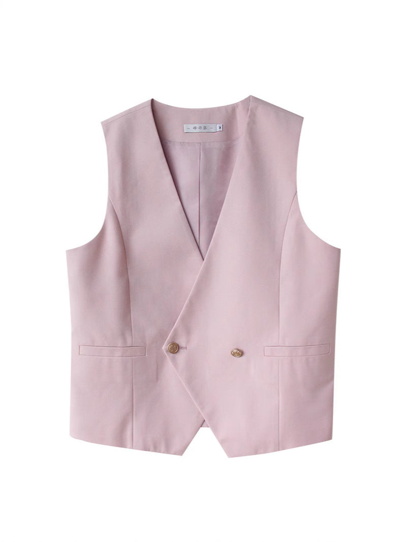 Men's Double-Breasted Collarless Korean Straight Suit Vest