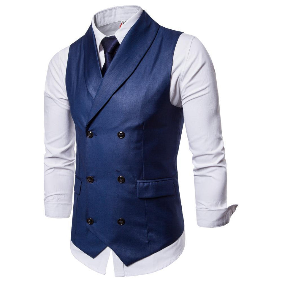 Men's Slim Fit Double-Breasted Cotton-Blend Suit Vest