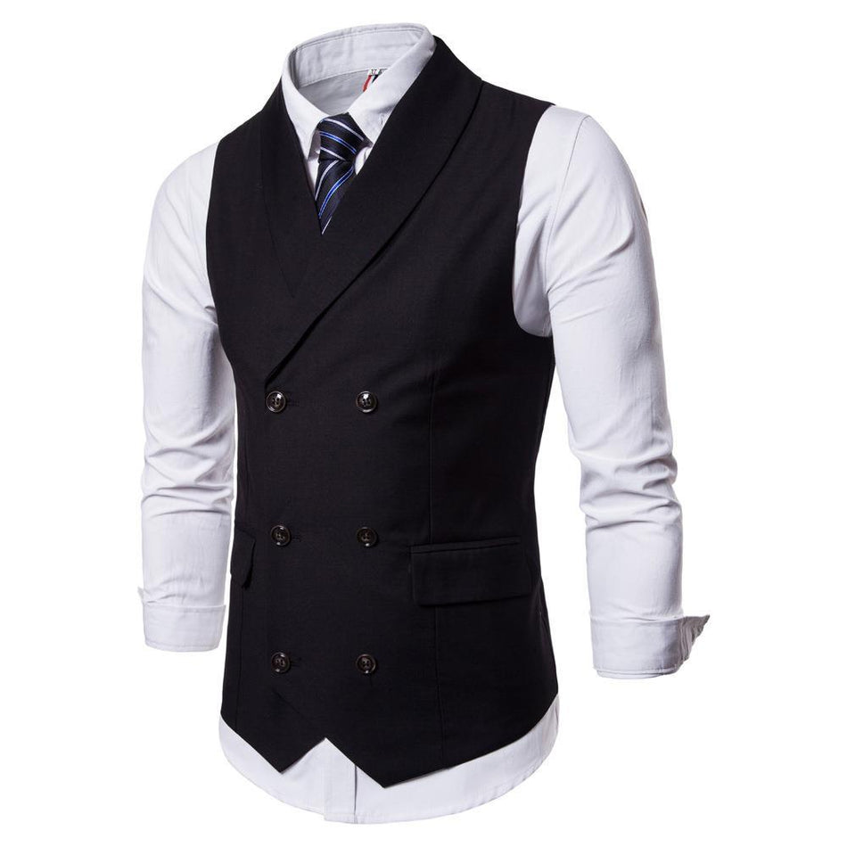 Men's Slim Fit Double-Breasted Cotton-Blend Suit Vest