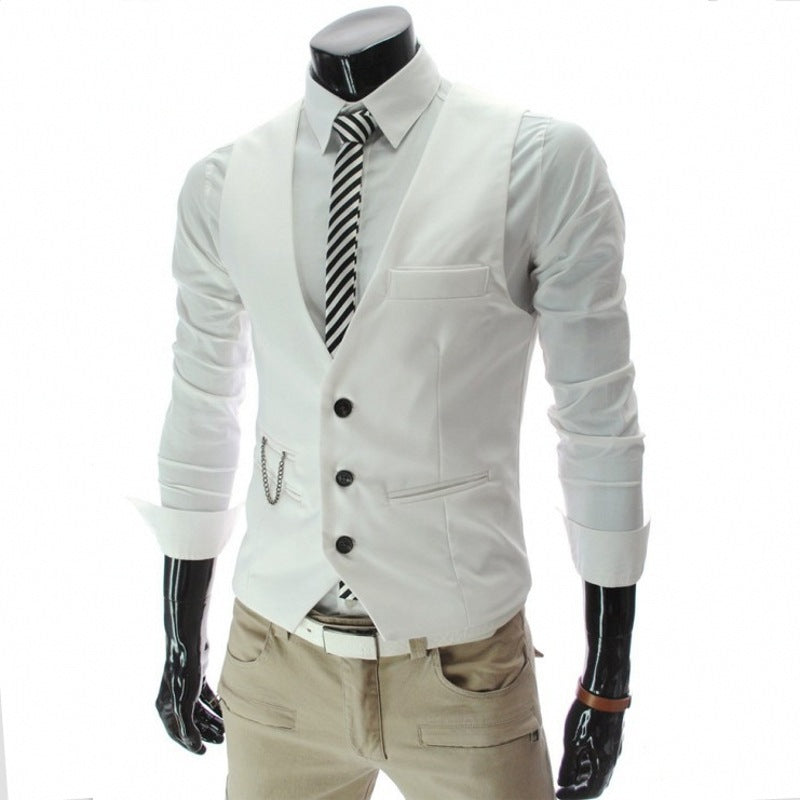 Men's Slim British-Style V-Neck Chain-Decorated Suit Vest