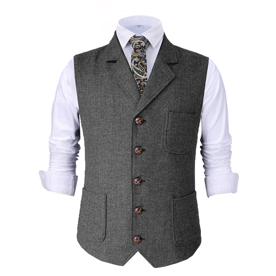Men's Slim Flat-Lapel Single-Breasted Multi-Pocket Suit Vest