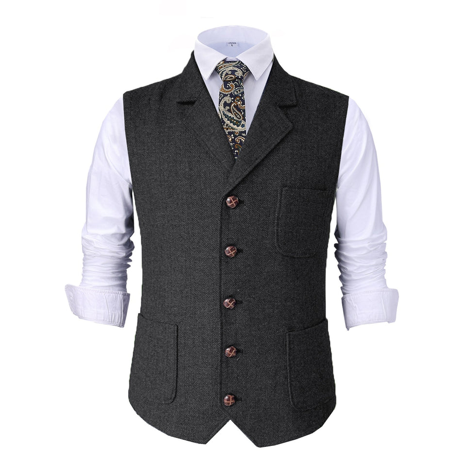 Men's Slim Flat-Lapel Single-Breasted Multi-Pocket Suit Vest