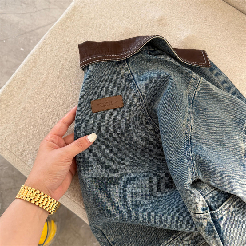 Kids' Cotton Lapel Denim Jacket for Autumn Korean Style
