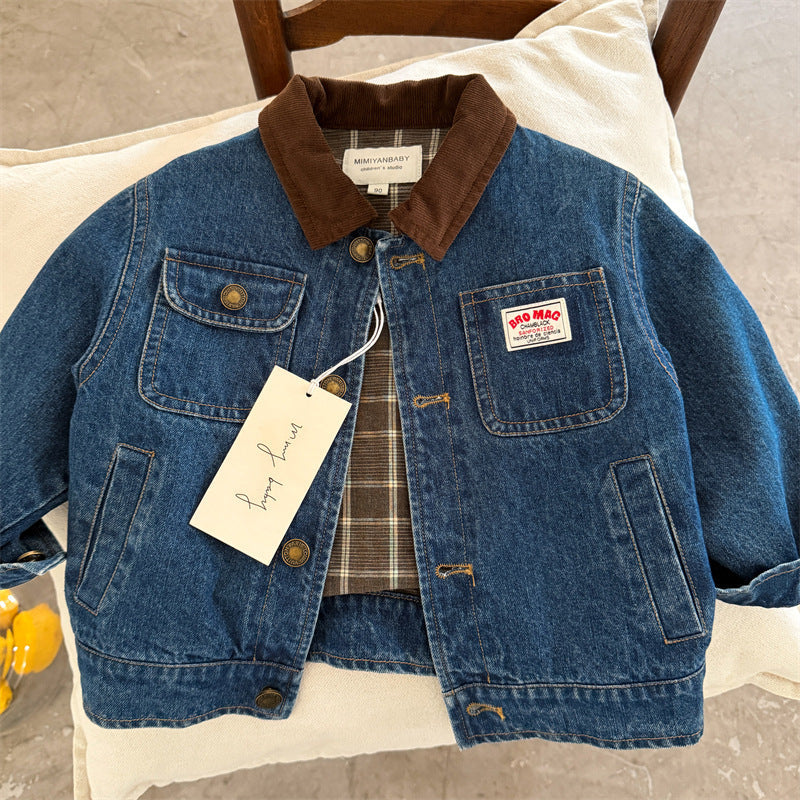 Kids' Cotton Contrast Lapel Jacket for Autumn Korean Style