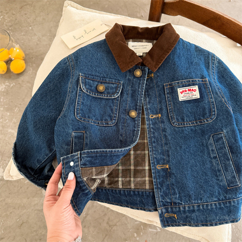 Kids' Cotton Contrast Lapel Jacket for Autumn Korean Style