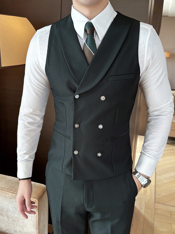 Men's Slim V-Neck Double-Breasted Korean-Style Casual Suit Vest