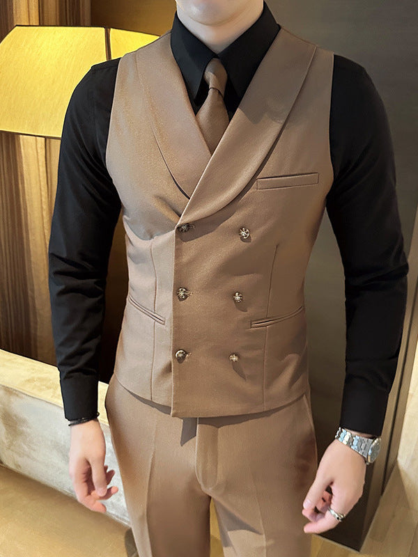 Men's Slim V-Neck Double-Breasted Korean-Style Casual Suit Vest