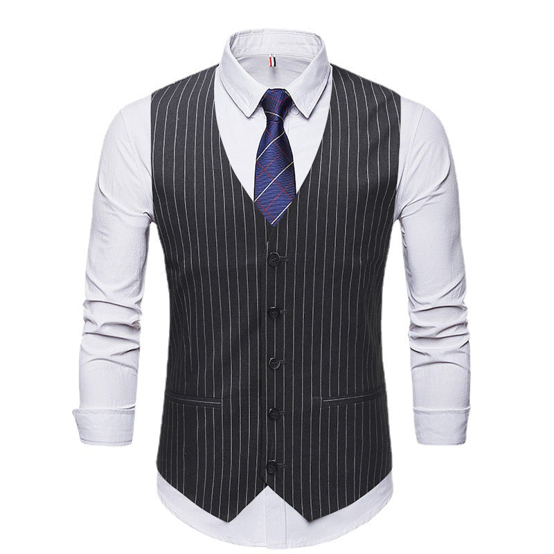 Men's Straight V-Neck Striped Single-Breasted Vest
