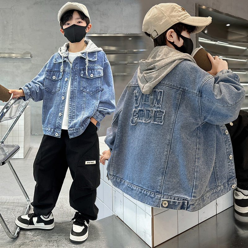 Boys' American-Style Denim Jacket with Embroidered Detail
