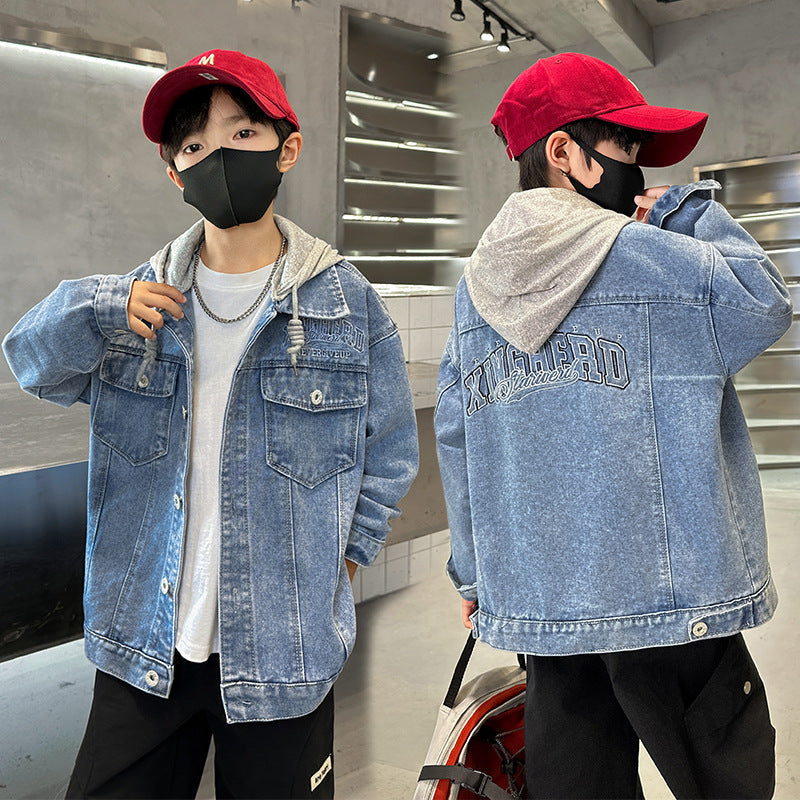 Boys' American-Style Denim Jacket with Embroidered Detail