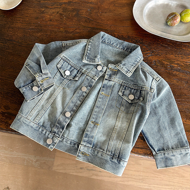 Kids' Retro Denim Jacket in Soft Cotton Korean Style