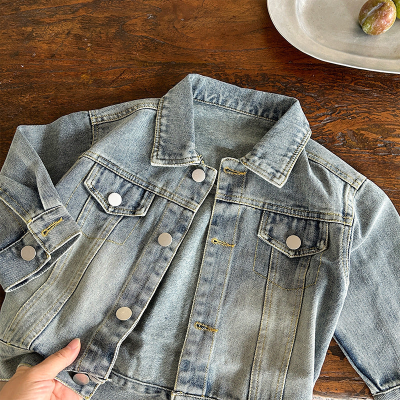Kids' Retro Denim Jacket in Soft Cotton Korean Style