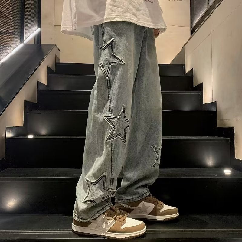 Men's Retro Mid-Waist Straight-Leg Washed Jeans