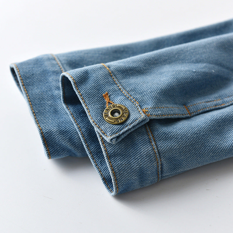 Kids' Distressed Denim Jacket with Korean Lapel Design