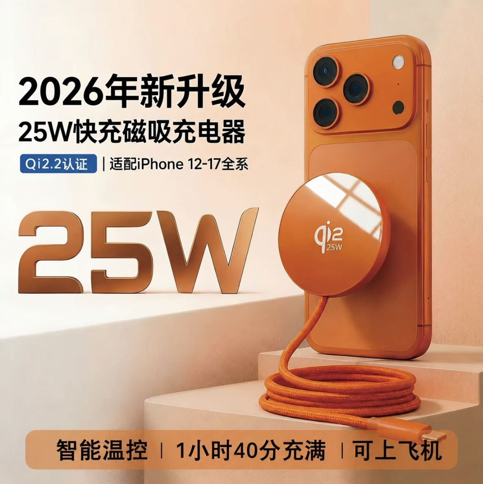25W Qi2.2 Alloy Magnetic Wireless Charger for Apple Phones