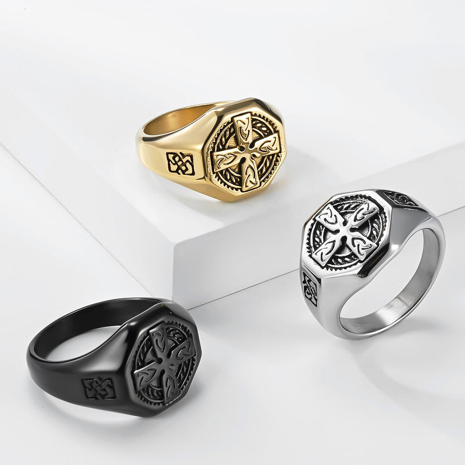 Men's Nordic Celtic Cross Eternal Knot Retro Statement Ring