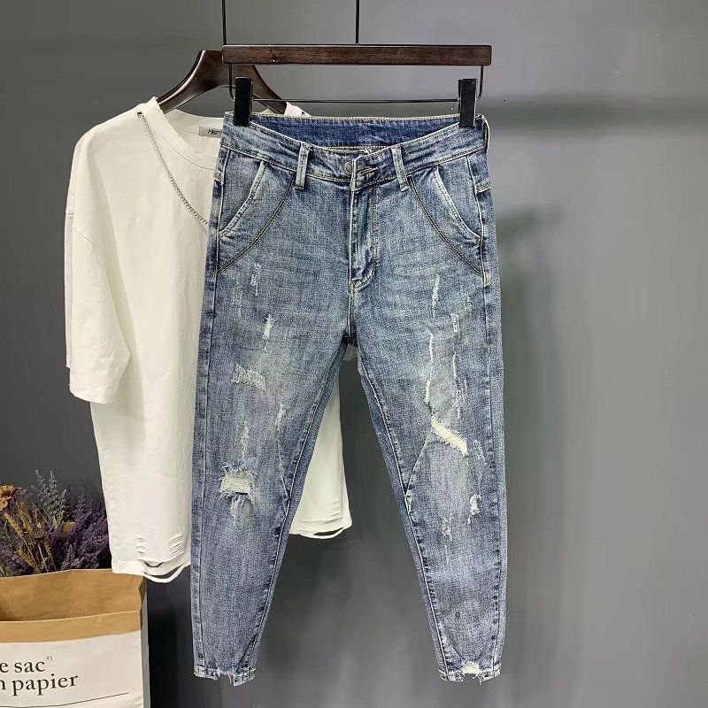 Men's Mid-Rise Micro-Stretch Cropped Tapered Washed Jeans