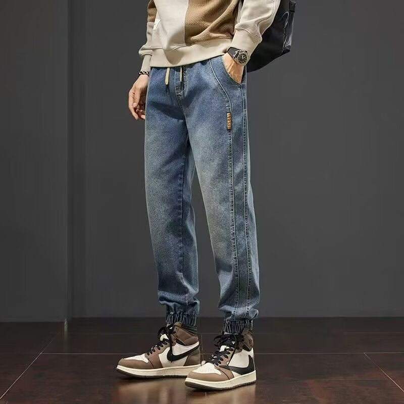 Men's Micro-Stretch Waist Cargo Jeans with Ankle Cuffs