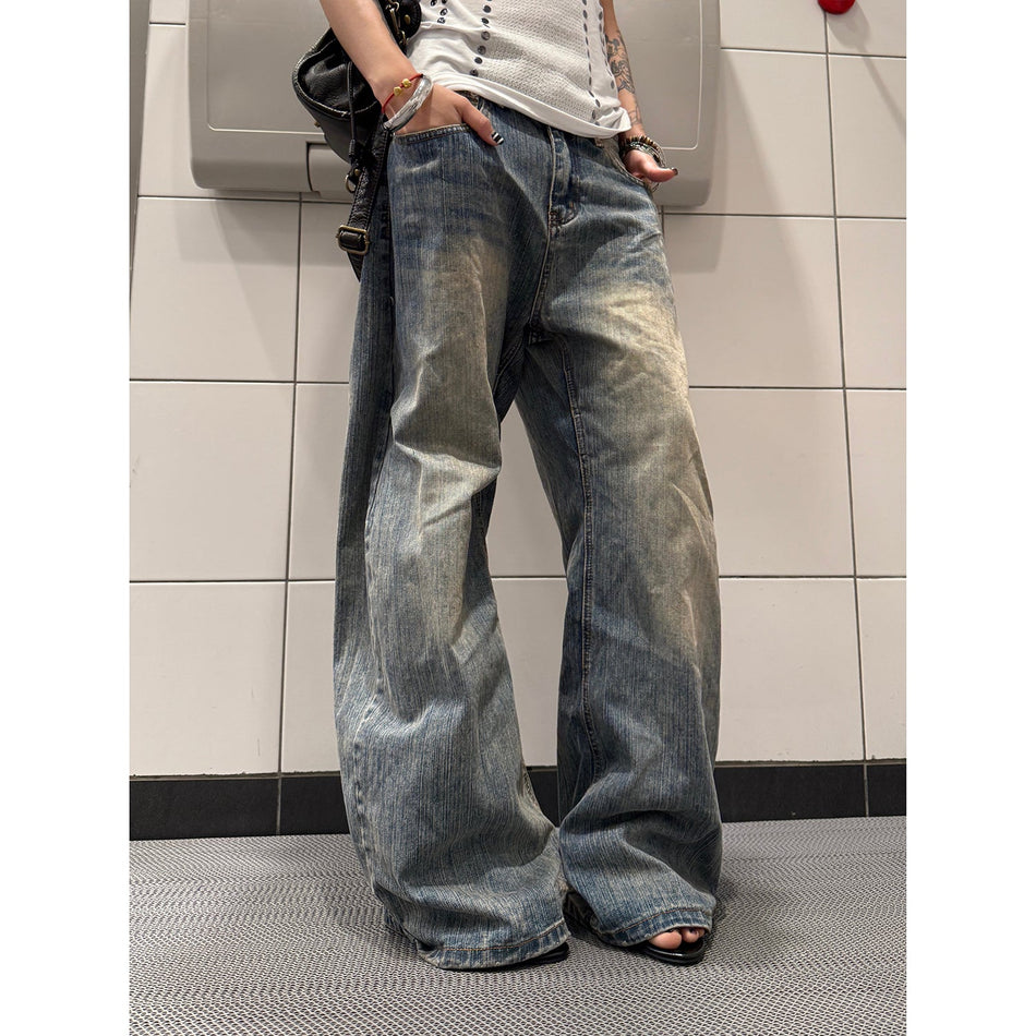 Men's High-Waist Gradient Washed Straight-Leg Denim Jeans