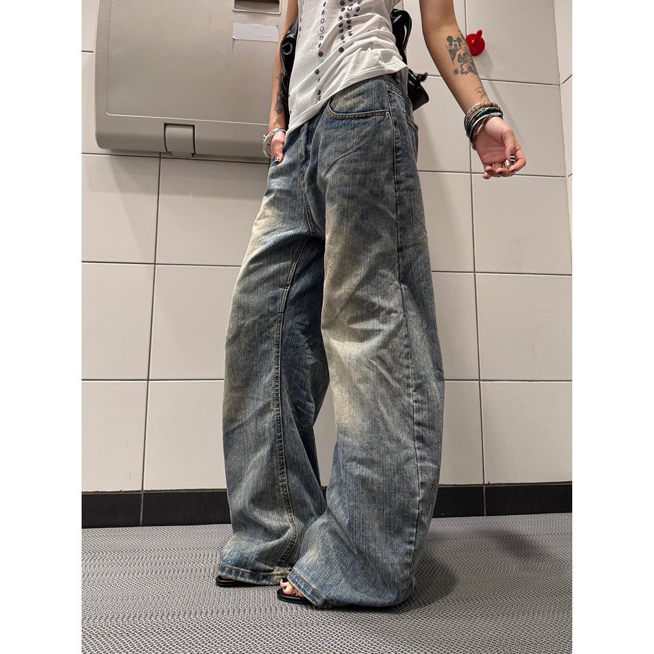Men's High-Waist Gradient Washed Straight-Leg Denim Jeans