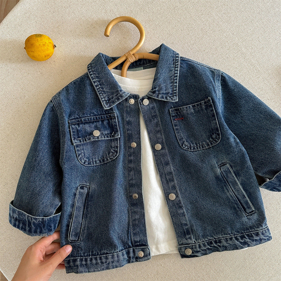 Kids Cotton Denim Jacket, Korean Style Casual Coat for Spring