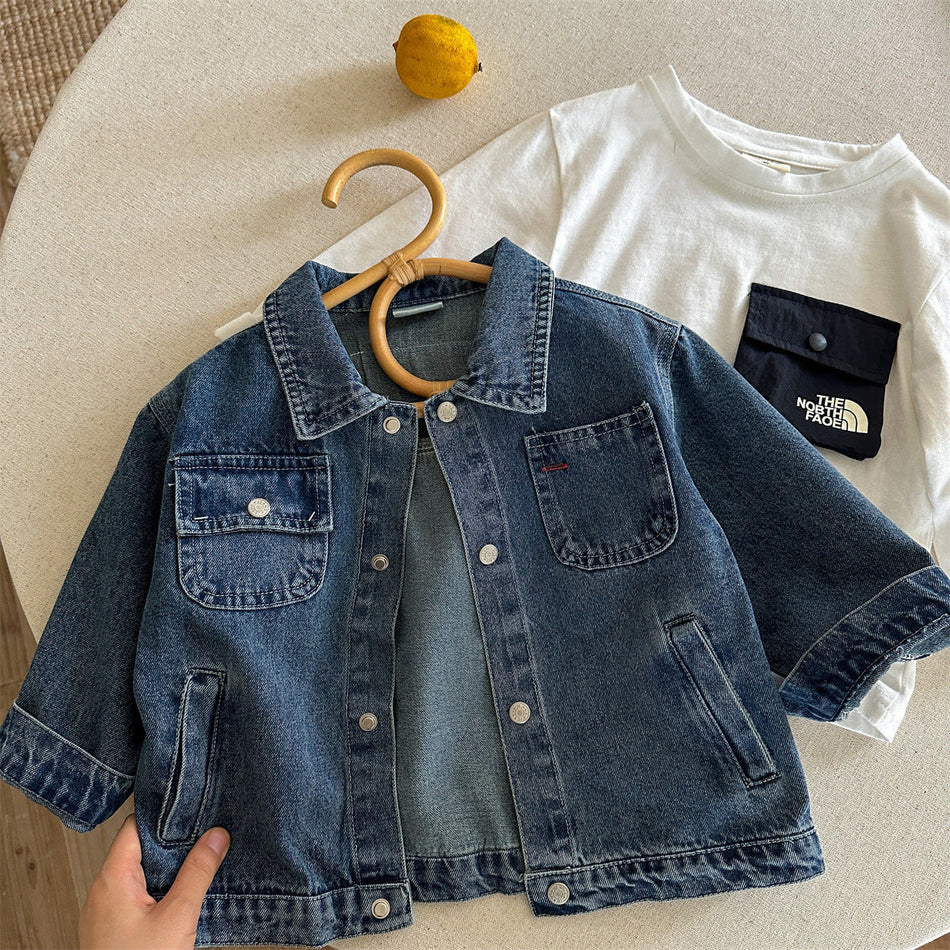 Kids Cotton Denim Jacket, Korean Style Casual Coat for Spring
