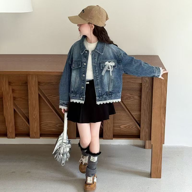 Girls' Denim Jacket, Korean Style Cotton Coat for Spring Autumn
