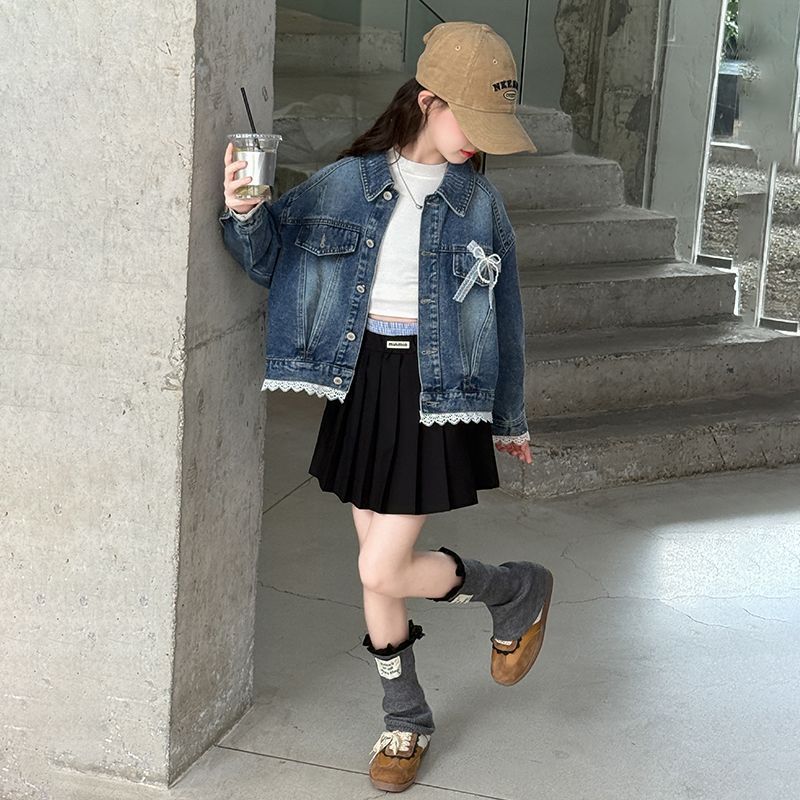 Girls' Denim Jacket, Korean Style Cotton Coat for Spring Autumn