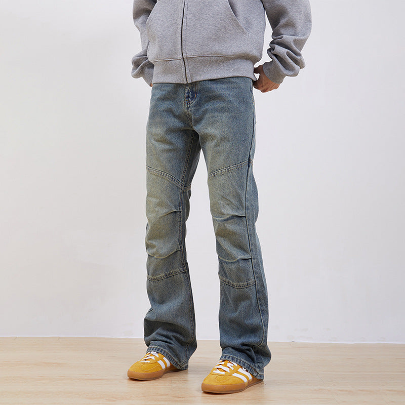 Men's High-Waist Vintage Hanging-Dye Straight-Leg Jeans
