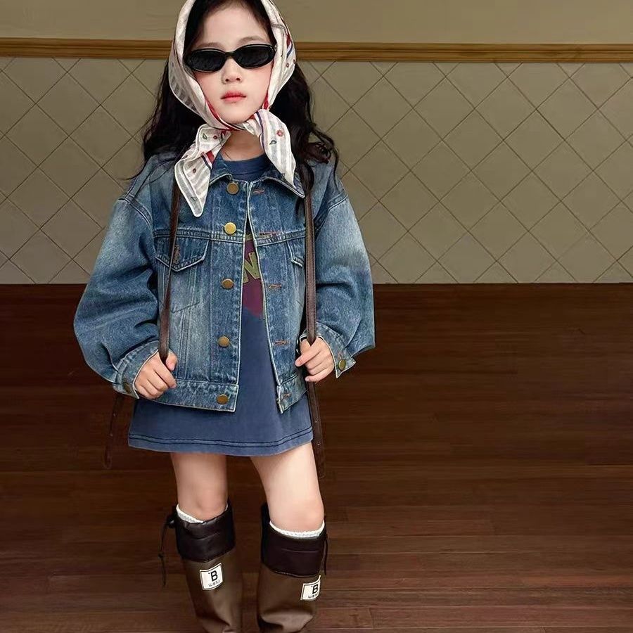 Kids' Retro Blue Denim Jacket, Korean Style Cotton Outerwear