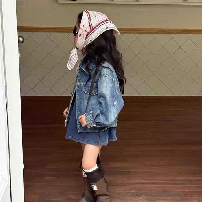 Kids' Retro Blue Denim Jacket, Korean Style Cotton Outerwear