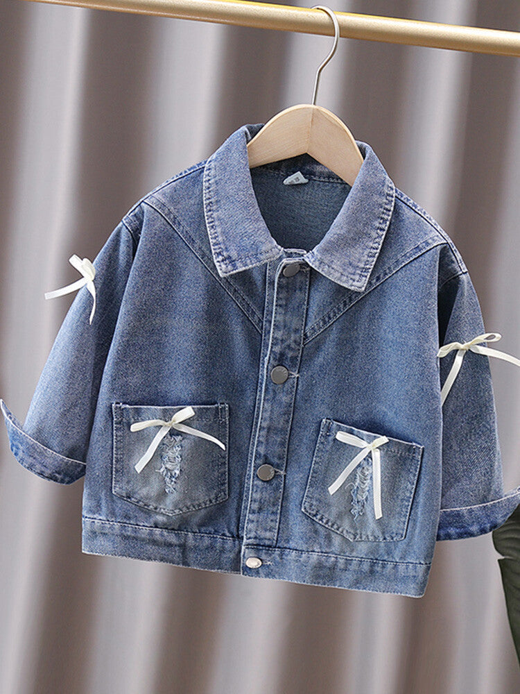 Girls' Cartoon Denim Jacket, Casual Cotton Top for Summer