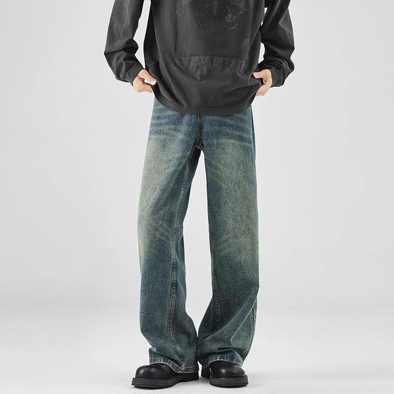 Men's Mid-Rise Micro-Stretch Washed Retro Straight-Leg Jeans