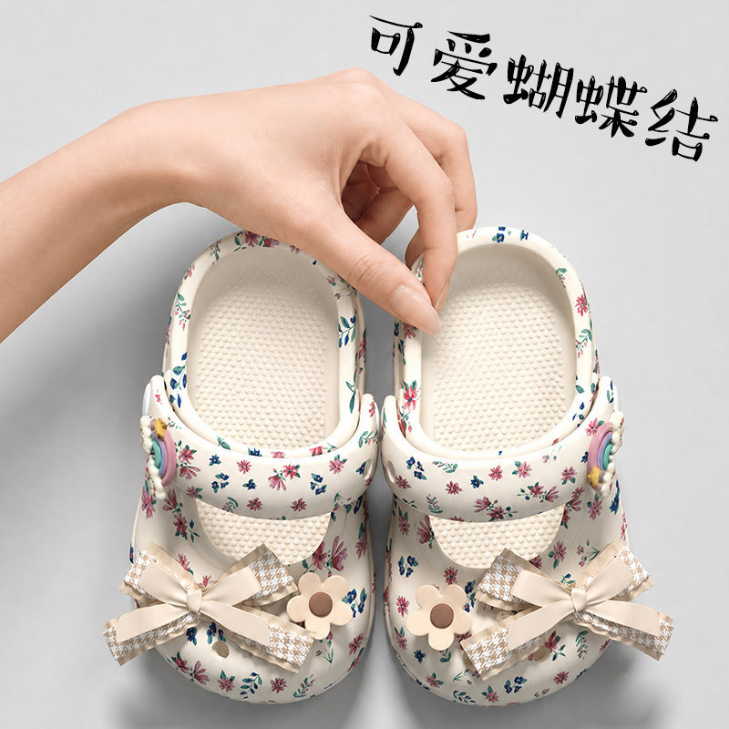 Girls' Floral Bow Clogs, EVA Mary Jane Sandals for All Seasons