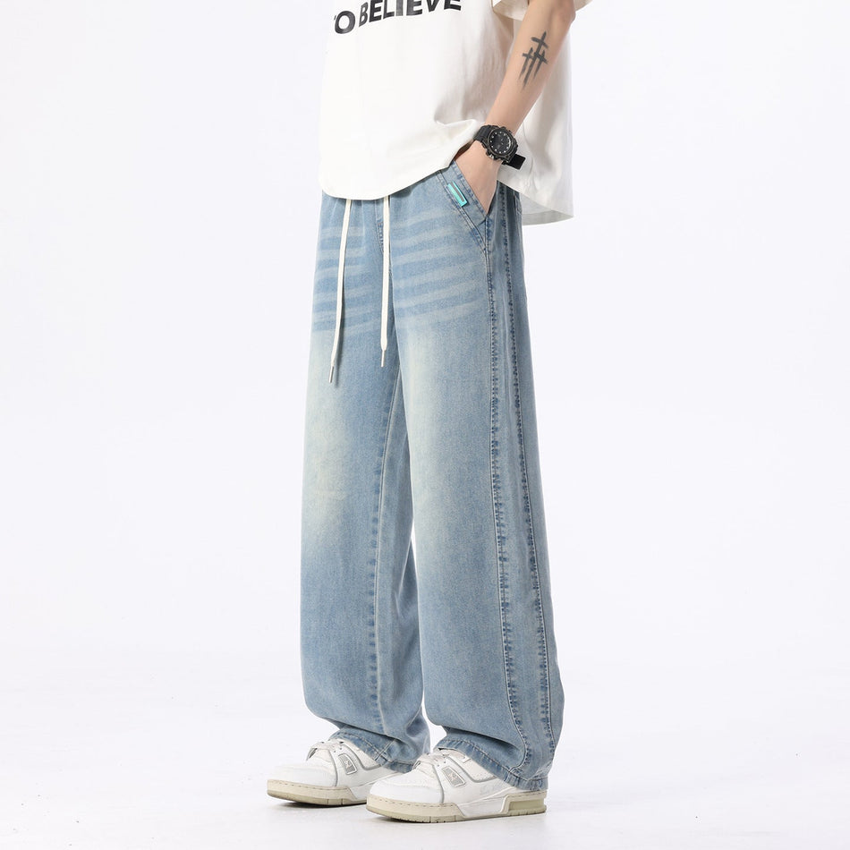 Men's Mid-Rise Non-Stretch Cotton Loose Straight Jeans