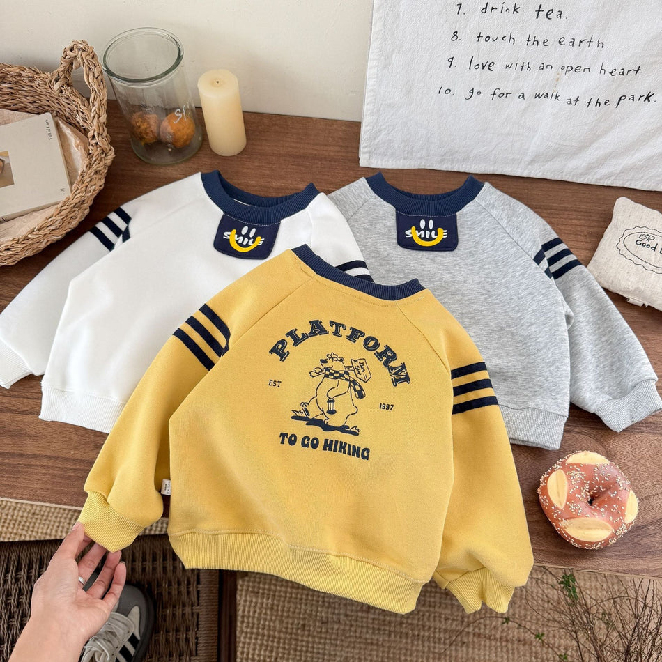 Kids Cartoon Cotton Sweatshirt Round Neck Long Sleeve Top