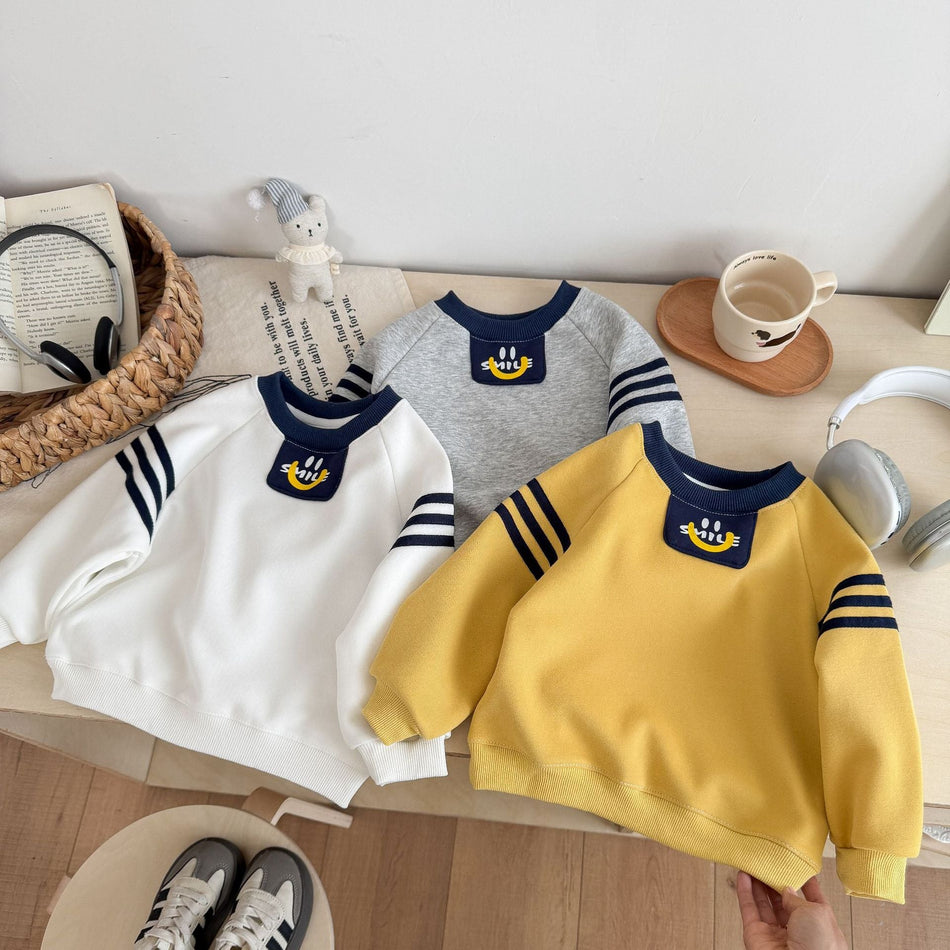 Kids Cartoon Cotton Sweatshirt Round Neck Long Sleeve Top