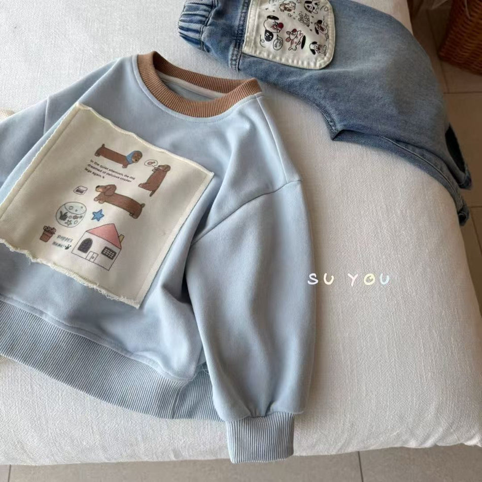 Kids' Round Neck Cotton Sweatshirt, Casual Thin Pullover Top