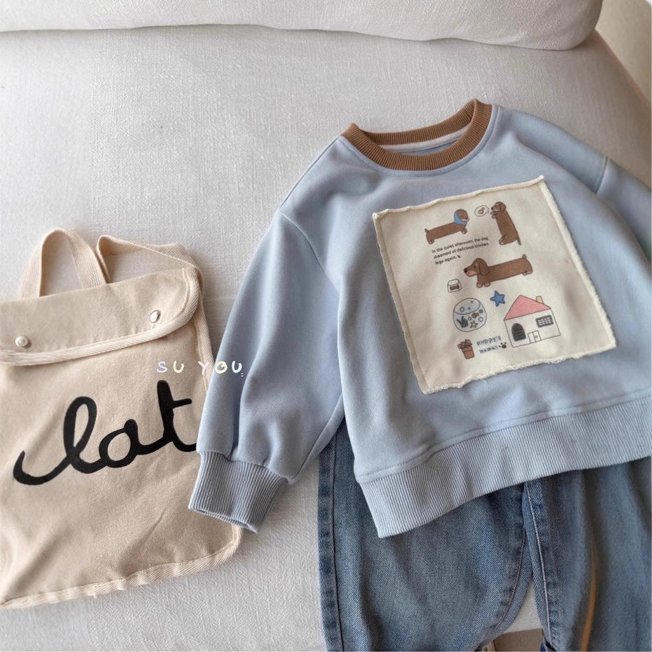 Kids' Round Neck Cotton Sweatshirt, Casual Thin Pullover Top