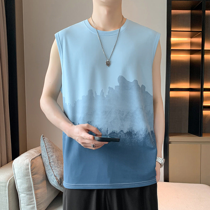 Men's Gradient Ice Silk Sleeveless Fitness Sports Vest