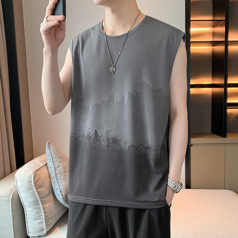Men's Gradient Ice Silk Sleeveless Fitness Sports Vest