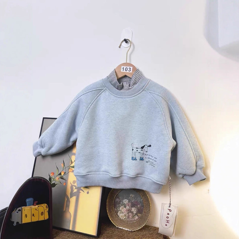 Kids' Korean Style High-Neck Sweatshirt, Cartoon Print Top