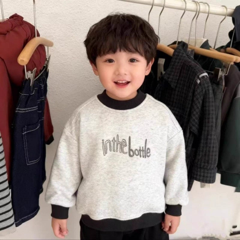 Kids' Color-Blocked Sweatshirt, Thickened Cotton Pullover Top