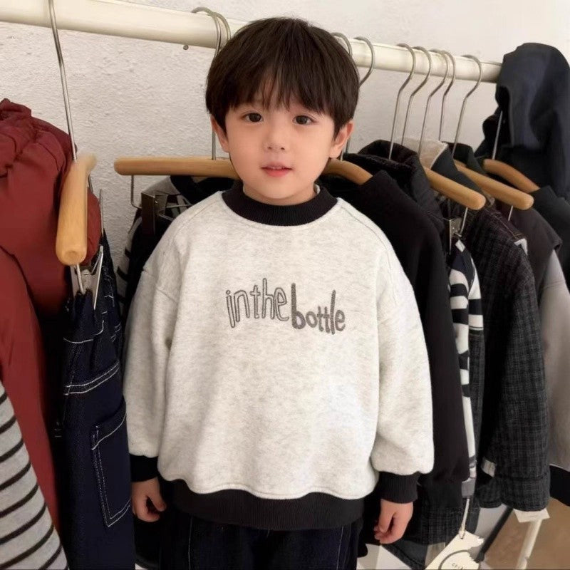 Kids' Color-Blocked Sweatshirt, Thickened Cotton Pullover Top