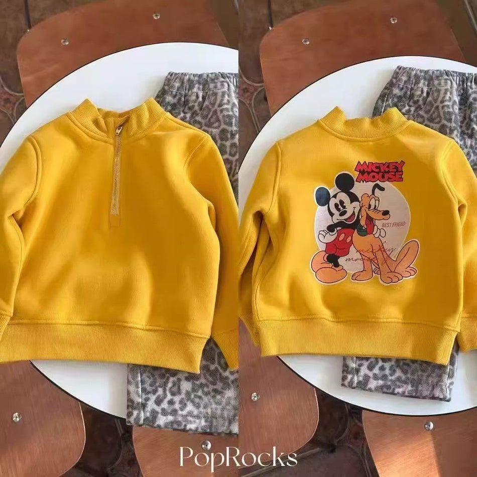 Kids' Cartoon Thickened Sweatshirt, Cotton Pullover Top