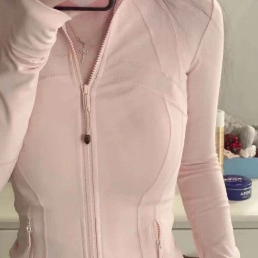 Women's Brushed Yoga Jacket Slim Stand Collar Zip Top