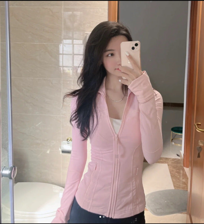 Women's Brushed Yoga Jacket Slim Stand Collar Zip Top