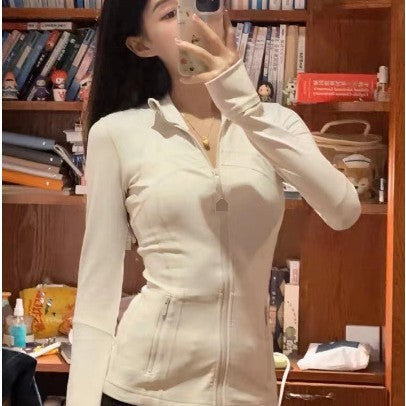 Women's Slim Fit Yoga Sports Coat Long Sleeve Zip Top