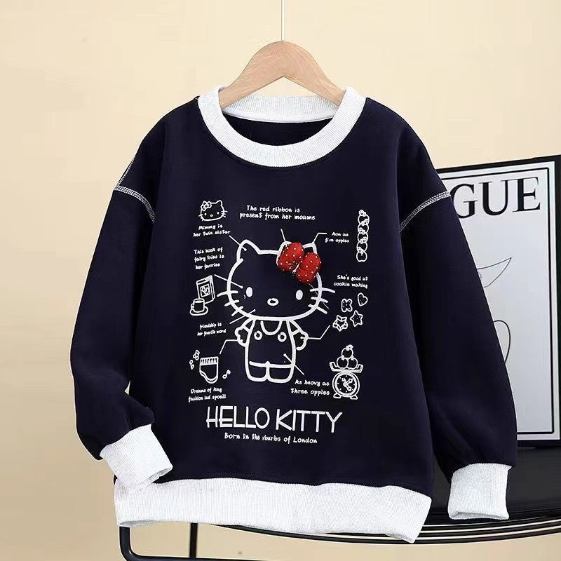 Girls' Color-Block Sweatshirt, Fleece-Lined Cartoon Pullover